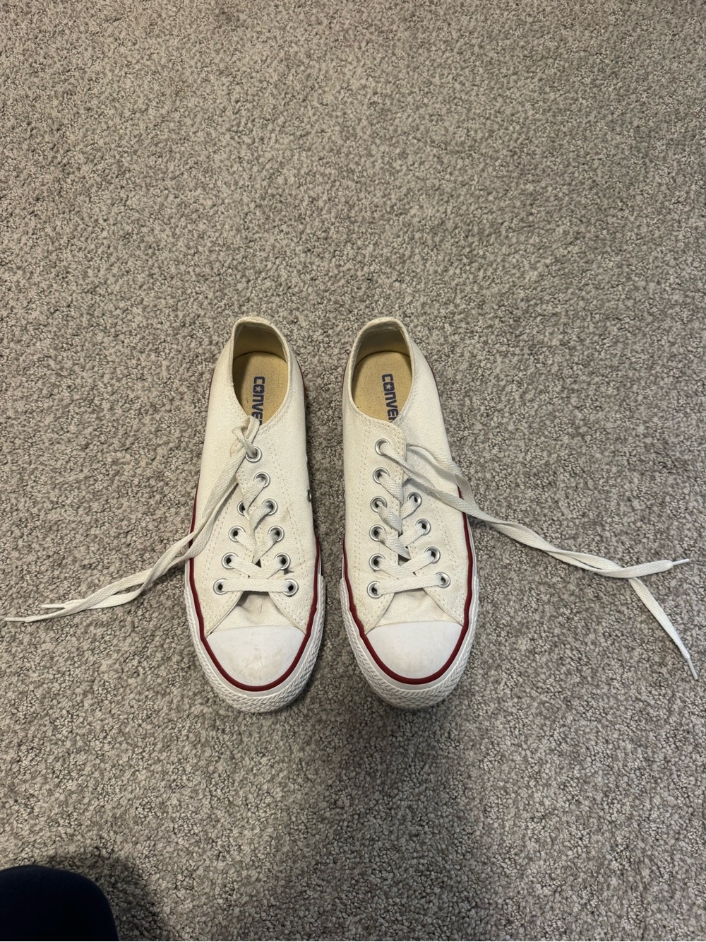 Converse White Canvas Low-Top Sneakers with Red Trim